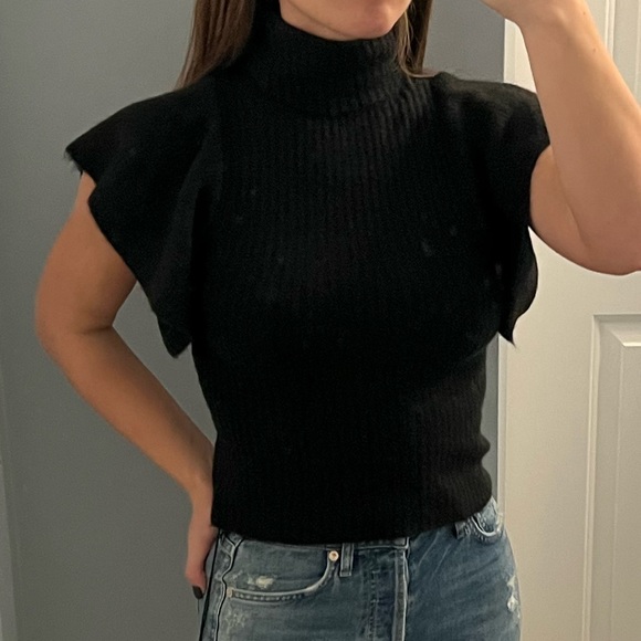 Olivaceous Tops - Olivaceous Ruffle Fuzzy Shoulder Tank Sweater